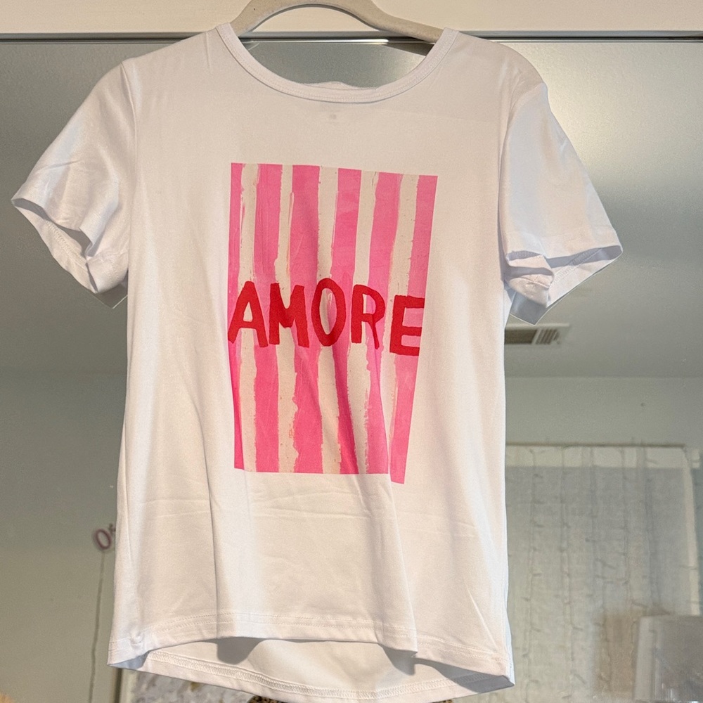 Amore White T-Shirt with Pink and Red Design